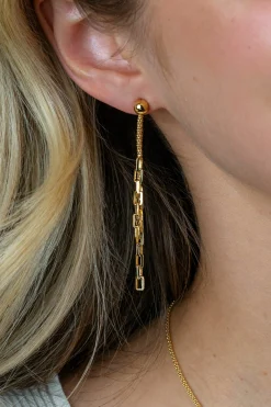 Clearance Zinzi 65mm gold plated zilveren multi-look oorstekers met bungelende paperclip schakels ZIO2709G