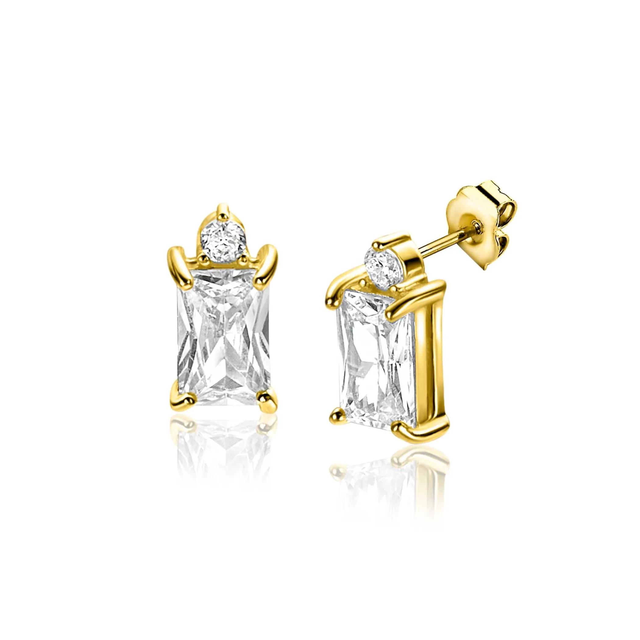 Zinzi 9mm gold plated zilveren oorstekers baguette rechthoek wit ZIO2441