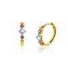 Outlet Zinzi 15mm gold plated zilveren oorringen met blauw, paars en champagne kleurstenen in ruitvorm, met luxe klap-sluiting 15x2mm ZIO2443