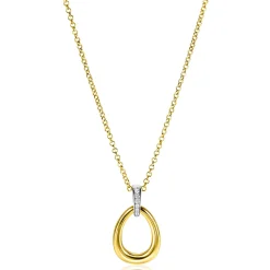 New Zinzi 26mm gold plated zilveren bicolor hanger druppelvorm glad met witte zirconia's ZIH1709Y (zonder collier)