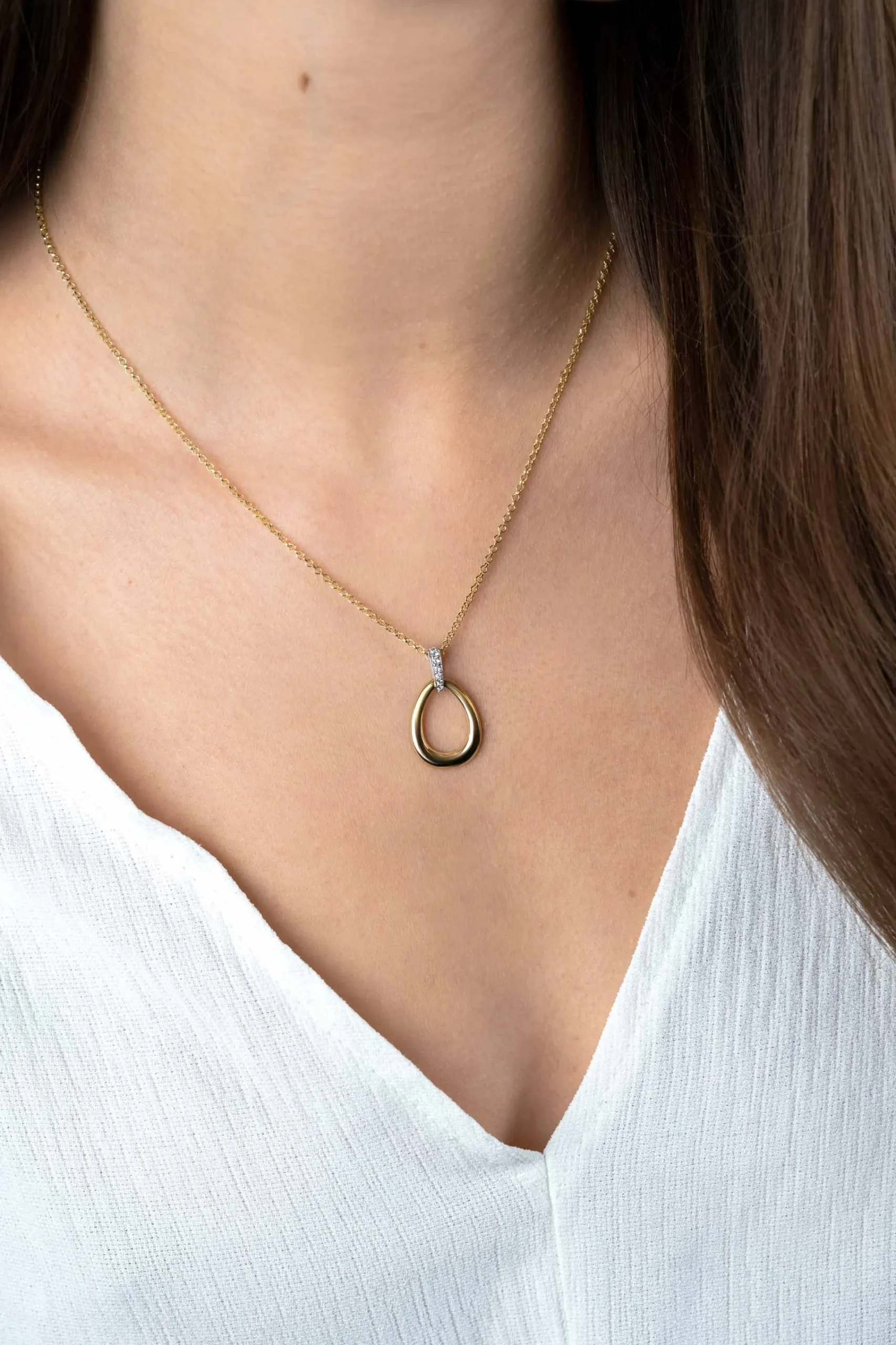 New Zinzi 26mm gold plated zilveren bicolor hanger druppelvorm glad met witte zirconia's ZIH1709Y (zonder collier)