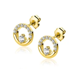 Clearance Zinzi 9,5mm gold plated zilveren oorstekers open rondje met zirkonia ZIO2725Y