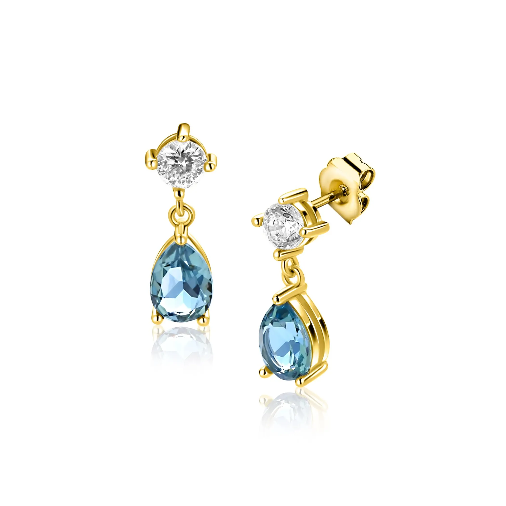 Hot Zinzi 16mm gold plated zilveren oorstekers blauwe peer en wit ronde zetting ZIO2744