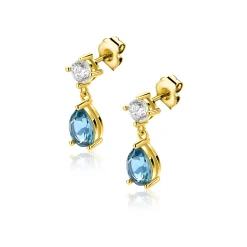 Hot Zinzi 16mm gold plated zilveren oorstekers blauwe peer en wit ronde zetting ZIO2744
