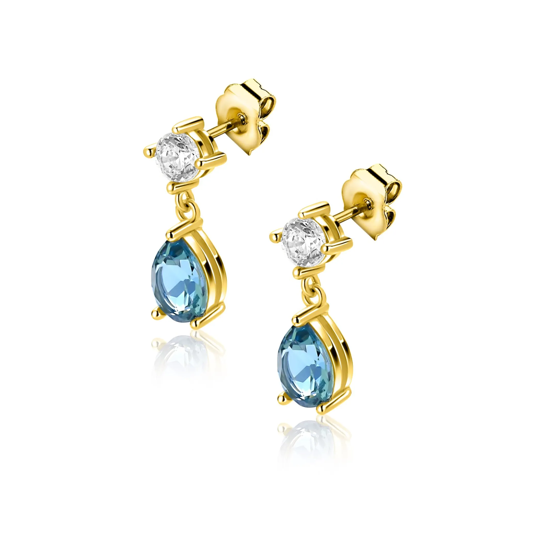 Hot Zinzi 16mm gold plated zilveren oorstekers blauwe peer en wit ronde zetting ZIO2744