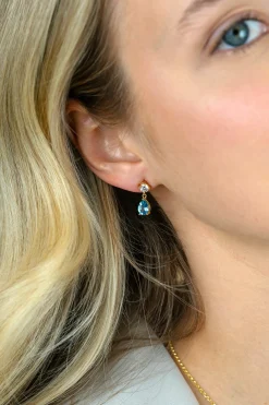 Hot Zinzi 16mm gold plated zilveren oorstekers blauwe peer en wit ronde zetting ZIO2744