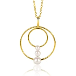 Sale Zinzi 34mm gold plated zilveren ronde fantasie hanger bezet met drie ronde witte zoetwaterparels ZIH2616 (zonder collier)