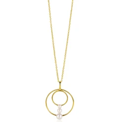 Sale Zinzi 34mm gold plated zilveren ronde fantasie hanger bezet met drie ronde witte zoetwaterparels ZIH2616 (zonder collier)