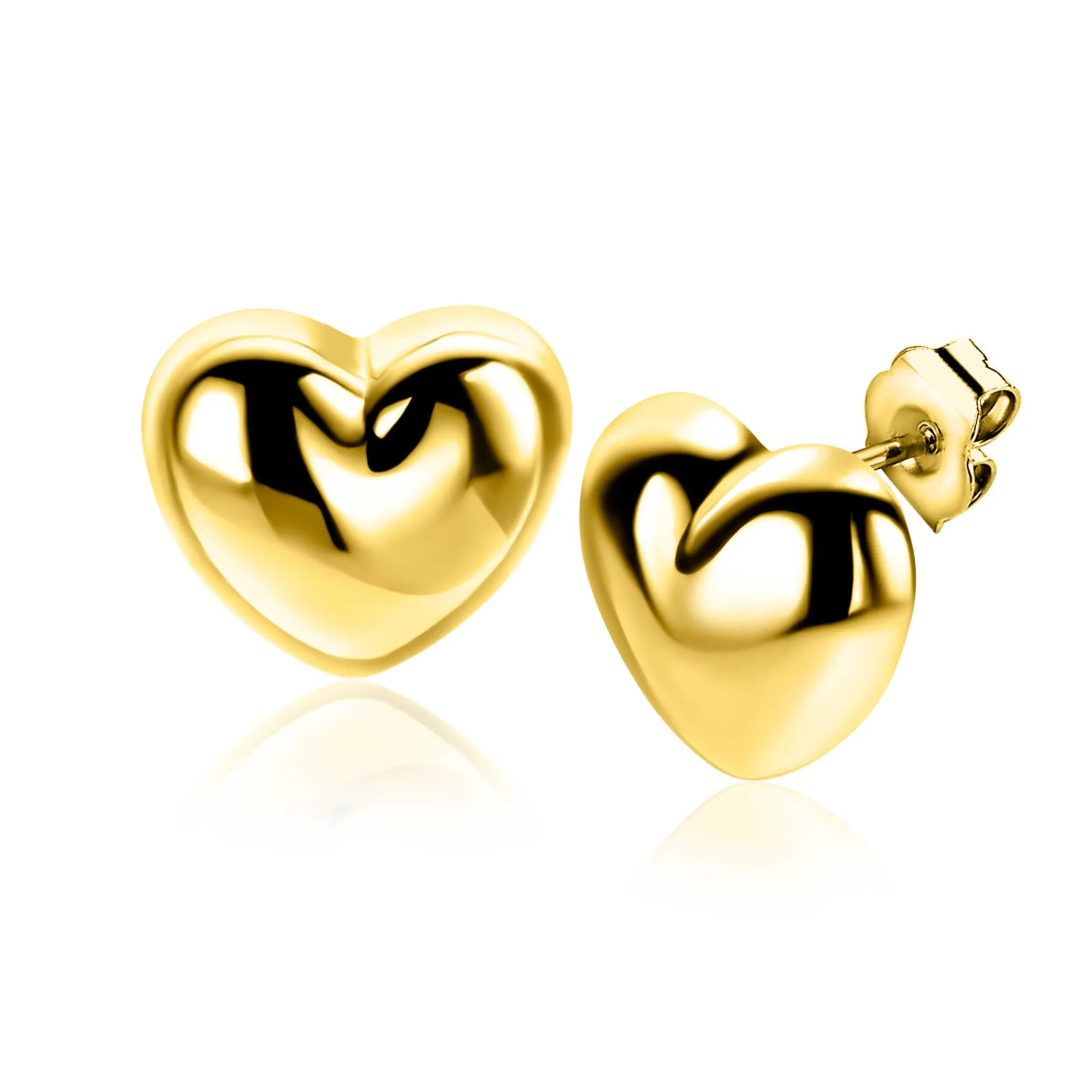 Zinzi 13mm gold plated zilveren oorstekers in bolle hart vorm ZIO2672G