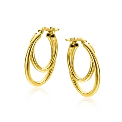 Outlet Zinzi 23mm gold plated zilveren oorringen met een dubbele oorring in het midden. Een trendy multi-look uitstraling ZIO2483G