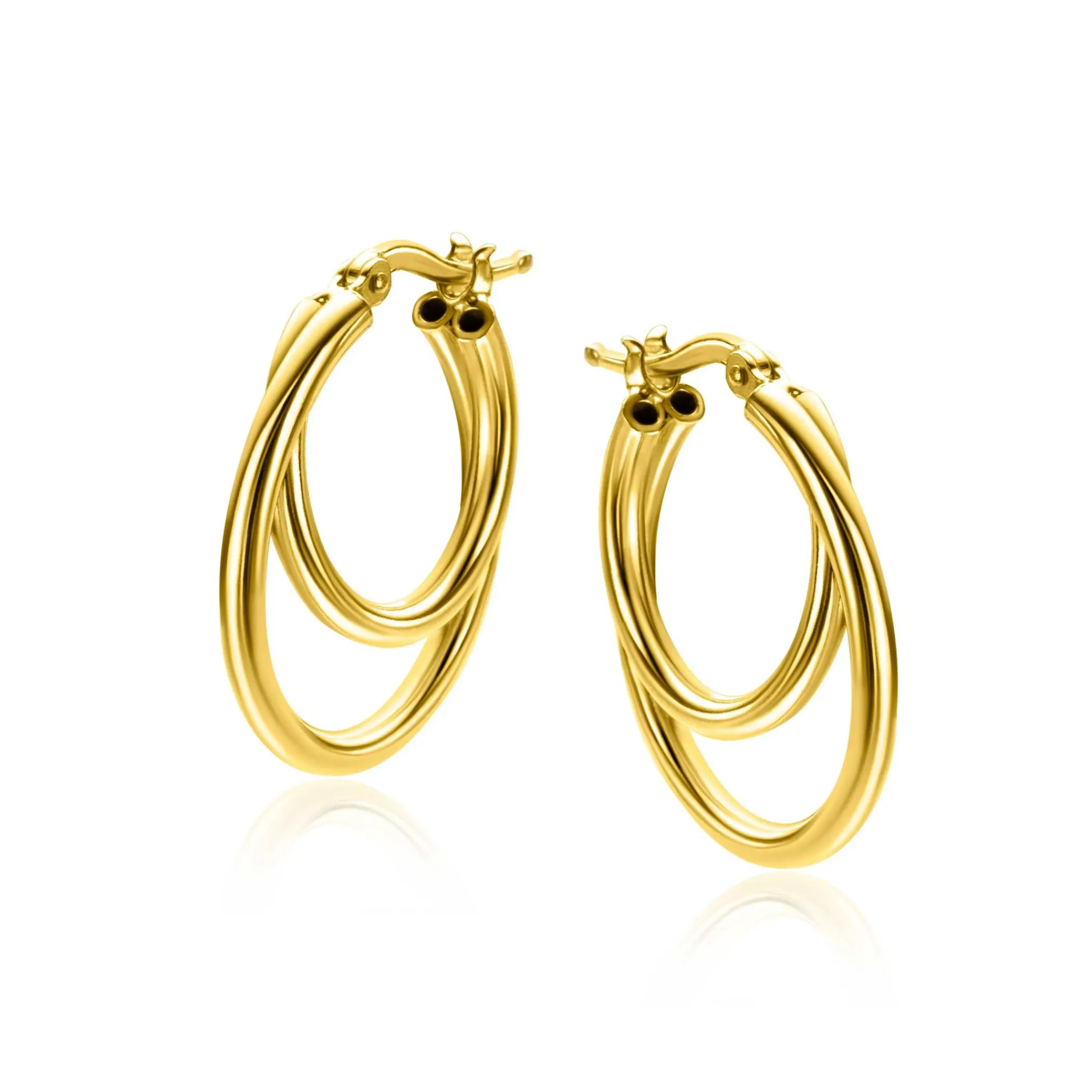 Outlet Zinzi 23mm gold plated zilveren oorringen met een dubbele oorring in het midden. Een trendy multi-look uitstraling ZIO2483G