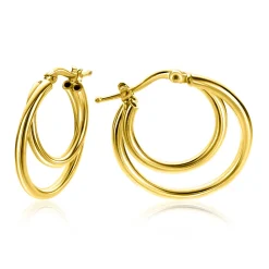Outlet Zinzi 23mm gold plated zilveren oorringen met een dubbele oorring in het midden. Een trendy multi-look uitstraling ZIO2483G