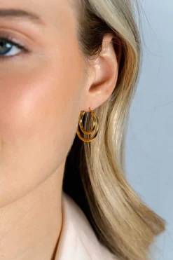 Outlet Zinzi 23mm gold plated zilveren oorringen met een dubbele oorring in het midden. Een trendy multi-look uitstraling ZIO2483G