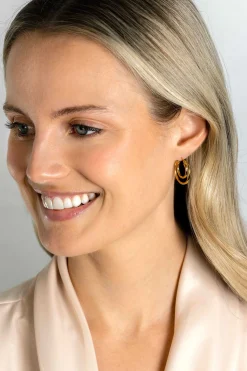 Outlet Zinzi 23mm gold plated zilveren oorringen met een dubbele oorring in het midden. Een trendy multi-look uitstraling ZIO2483G