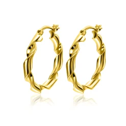 Discount Zinzi 28mm gold plated zilveren oorringen met trendy gedraaide buis 28x3mm ZIO2406G