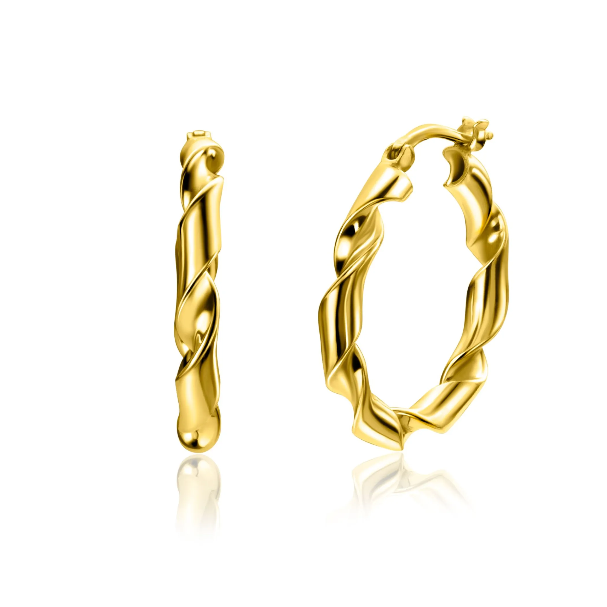 Discount Zinzi 28mm gold plated zilveren oorringen met trendy gedraaide buis 28x3mm ZIO2406G