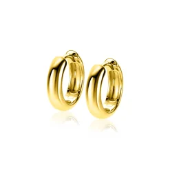 New Zinzi 15mm gold plated zilveren oorringen met gladde ronde buis van 4mm breed en luxe klapsluiting ZIO2565G