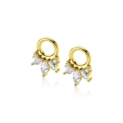 Zinzi 10mm gold plated zilveren oorbedels met vijf speelse zettingen in aflopende grootte, bezet met witte zirconia's ZICH2633 (zonder oorringen)
