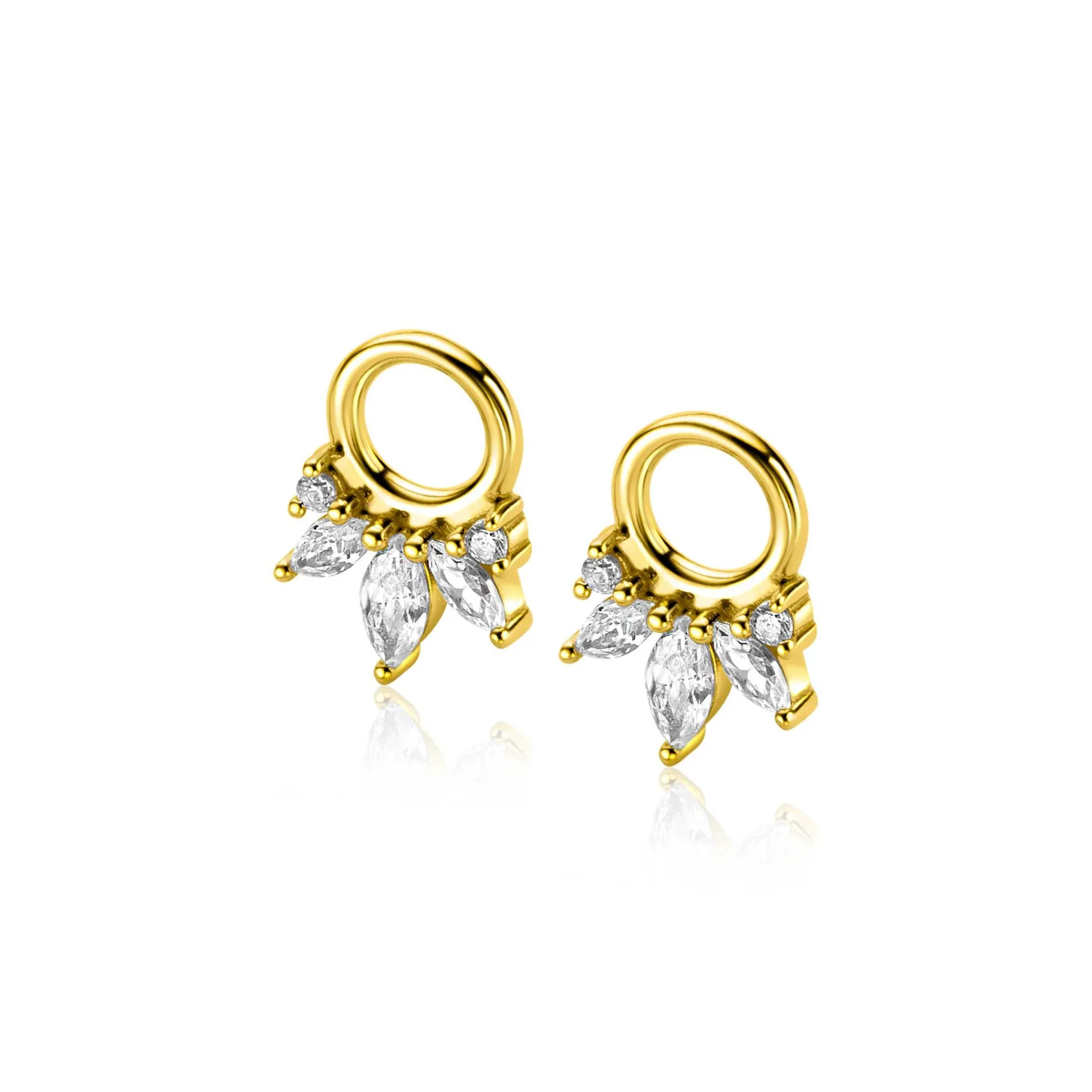 Zinzi 10mm gold plated zilveren oorbedels met vijf speelse zettingen in aflopende grootte, bezet met witte zirconia's ZICH2633 (zonder oorringen)