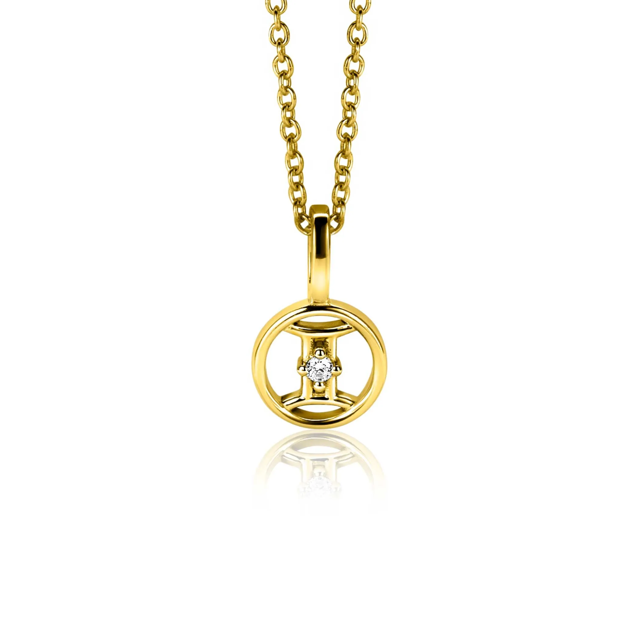 New Zinzi 9mm gold plated zilveren Tweelingen sterrenbeeldhanger bezet met witte zirconia ZIHY-TWE (zonder collier)