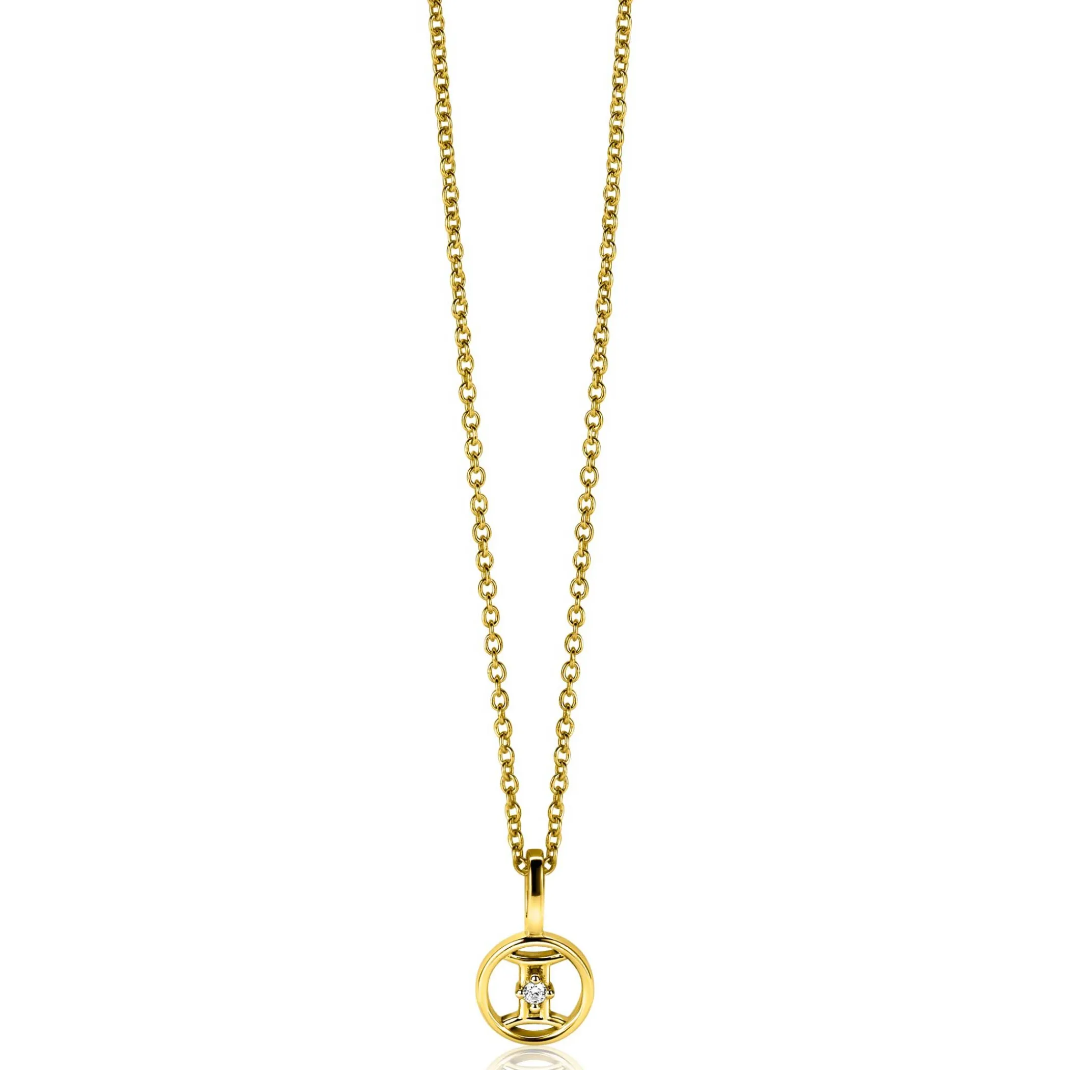 New Zinzi 9mm gold plated zilveren Tweelingen sterrenbeeldhanger bezet met witte zirconia ZIHY-TWE (zonder collier)
