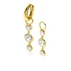 Outlet Zinzi 24mm gold plated zilveren oorbedels met 3 bungelende witte ronde zirconia's ZICH2593Y (zonder oorringen)