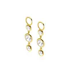 Outlet Zinzi 24mm gold plated zilveren oorbedels met 3 bungelende witte ronde zirconia's ZICH2593Y (zonder oorringen)