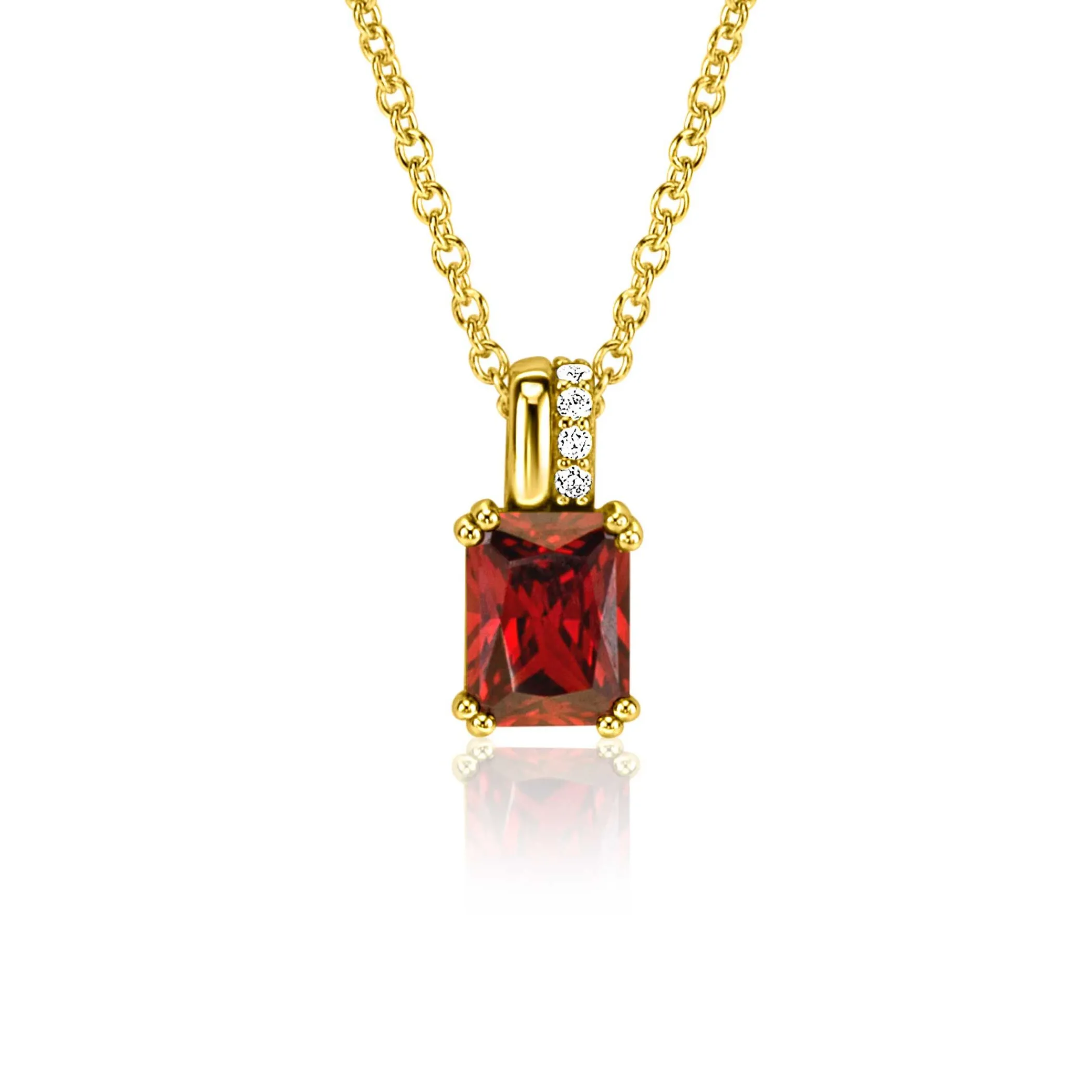 Online Zinzi 14mm gold plated zilveren hanger met rechthoekige rood granaat kleursteen en luxe hangoog ZIH2392R (zonder collier)
