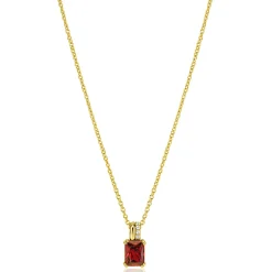 Online Zinzi 14mm gold plated zilveren hanger met rechthoekige rood granaat kleursteen en luxe hangoog ZIH2392R (zonder collier)