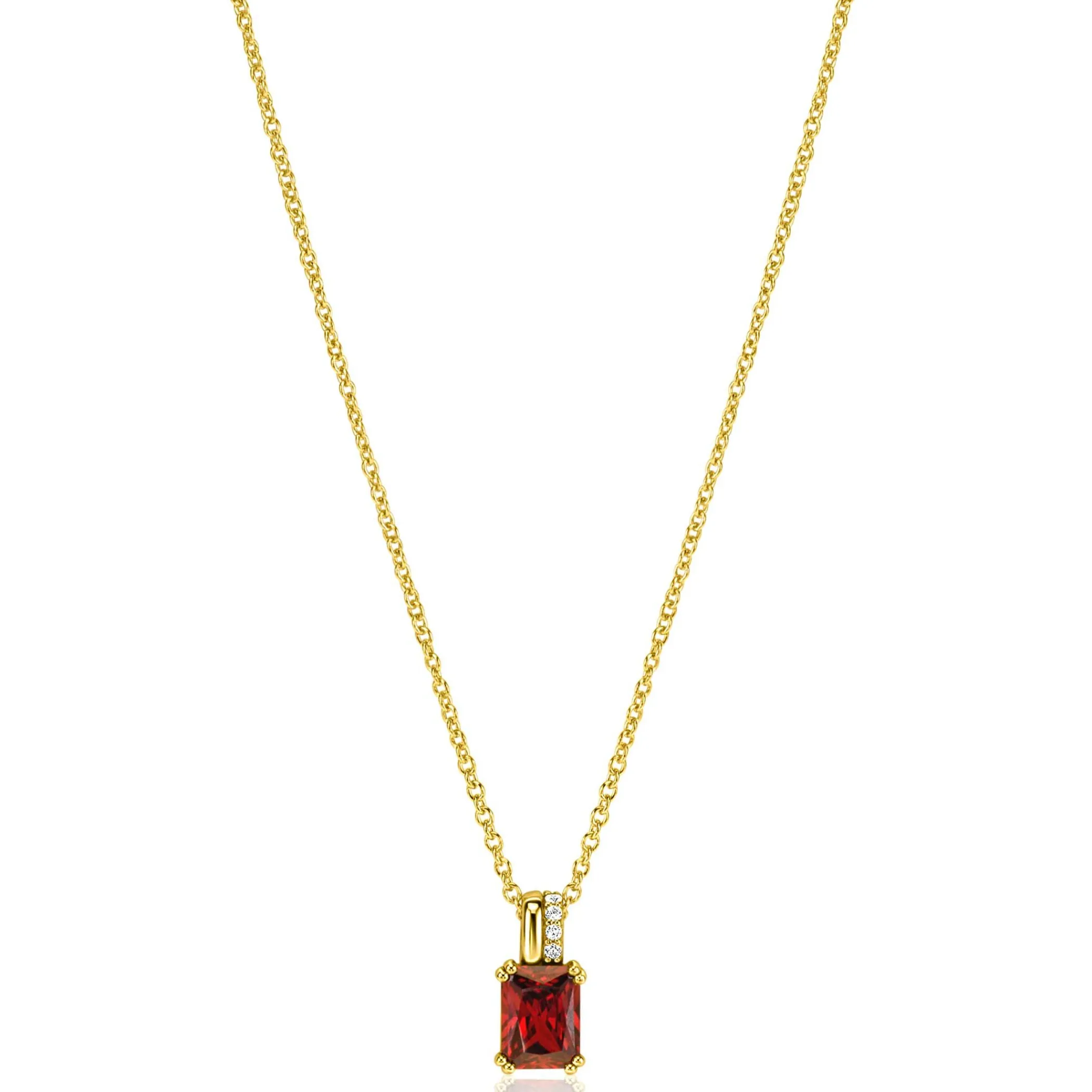 Online Zinzi 14mm gold plated zilveren hanger met rechthoekige rood granaat kleursteen en luxe hangoog ZIH2392R (zonder collier)