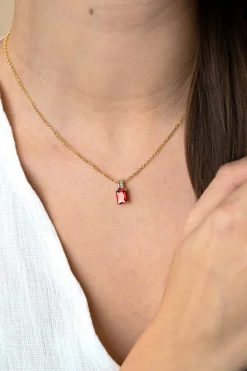 Online Zinzi 14mm gold plated zilveren hanger met rechthoekige rood granaat kleursteen en luxe hangoog ZIH2392R (zonder collier)