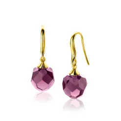 Hot Zinzi 27mm gold plated zilveren oorhangers met paarse bead 10mm ZIO266PG