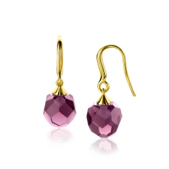 Hot Zinzi 27mm gold plated zilveren oorhangers met paarse bead 10mm ZIO266PG