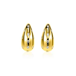 New Zinzi 17mm gold plated zilveren oorstekers in druppelvorm met witte zirkonia's ZIO2708Y
