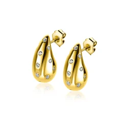 New Zinzi 17mm gold plated zilveren oorstekers in druppelvorm met witte zirkonia's ZIO2708Y