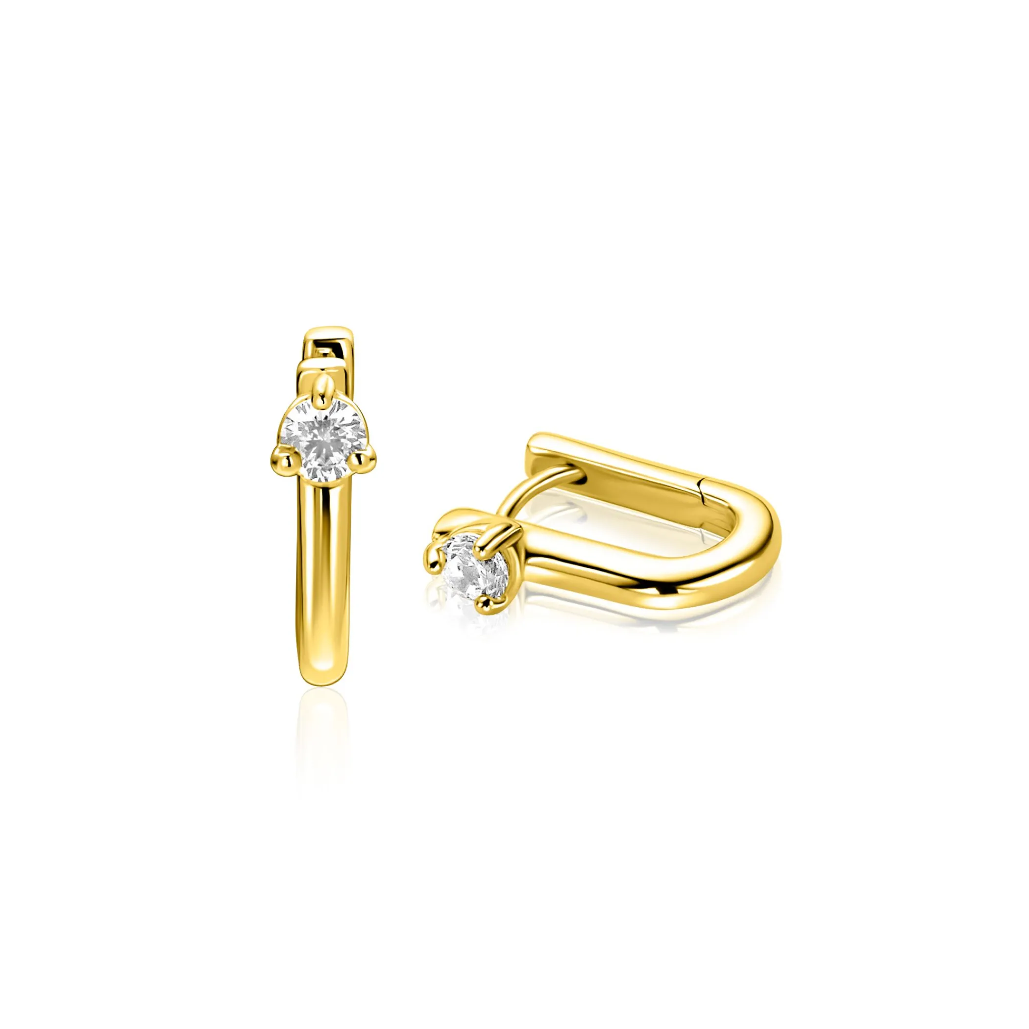 Hot Zinzi 14mm gold plated zilveren oorringen U-vorm met witte zirkonia ZIO2733Y