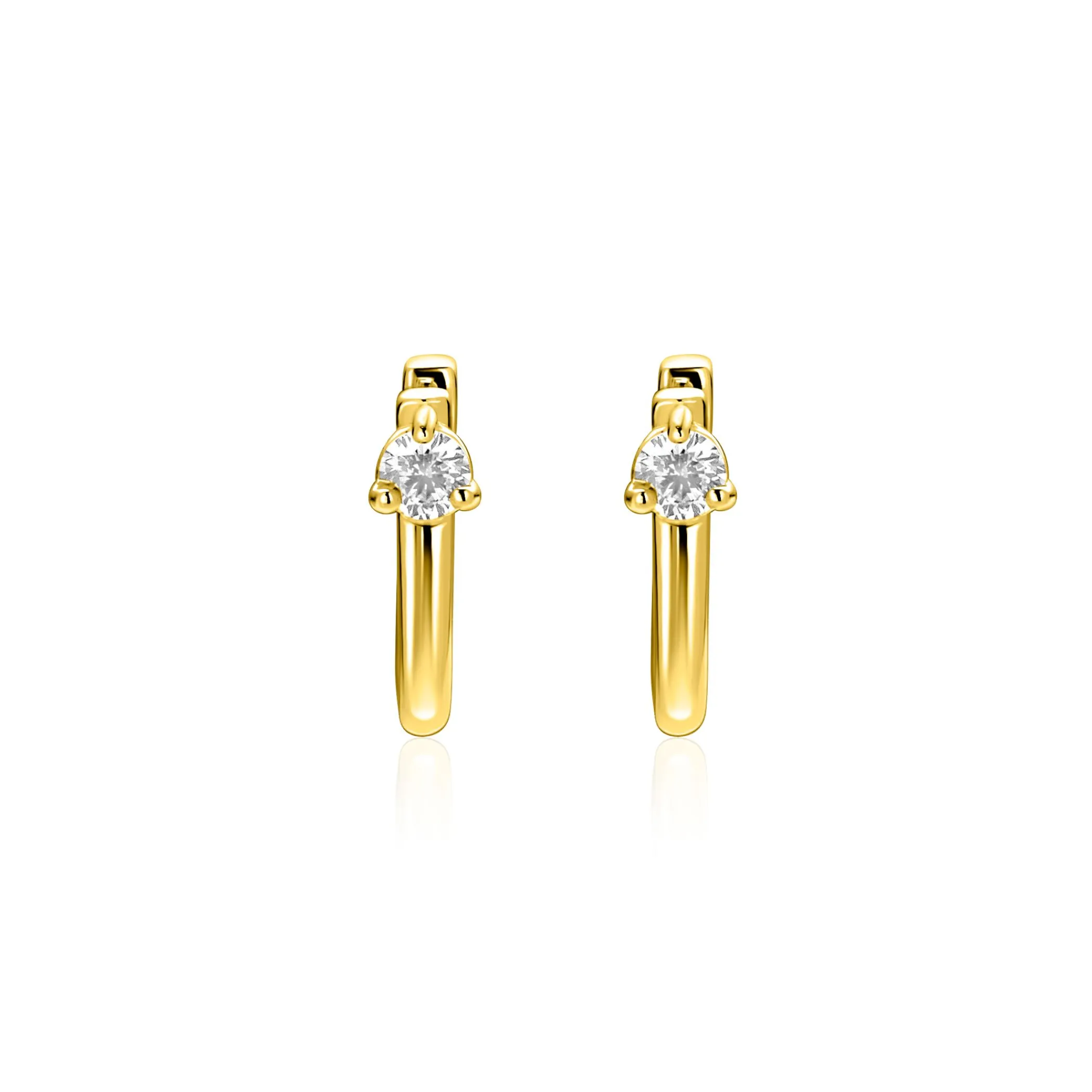 Hot Zinzi 14mm gold plated zilveren oorringen U-vorm met witte zirkonia ZIO2733Y