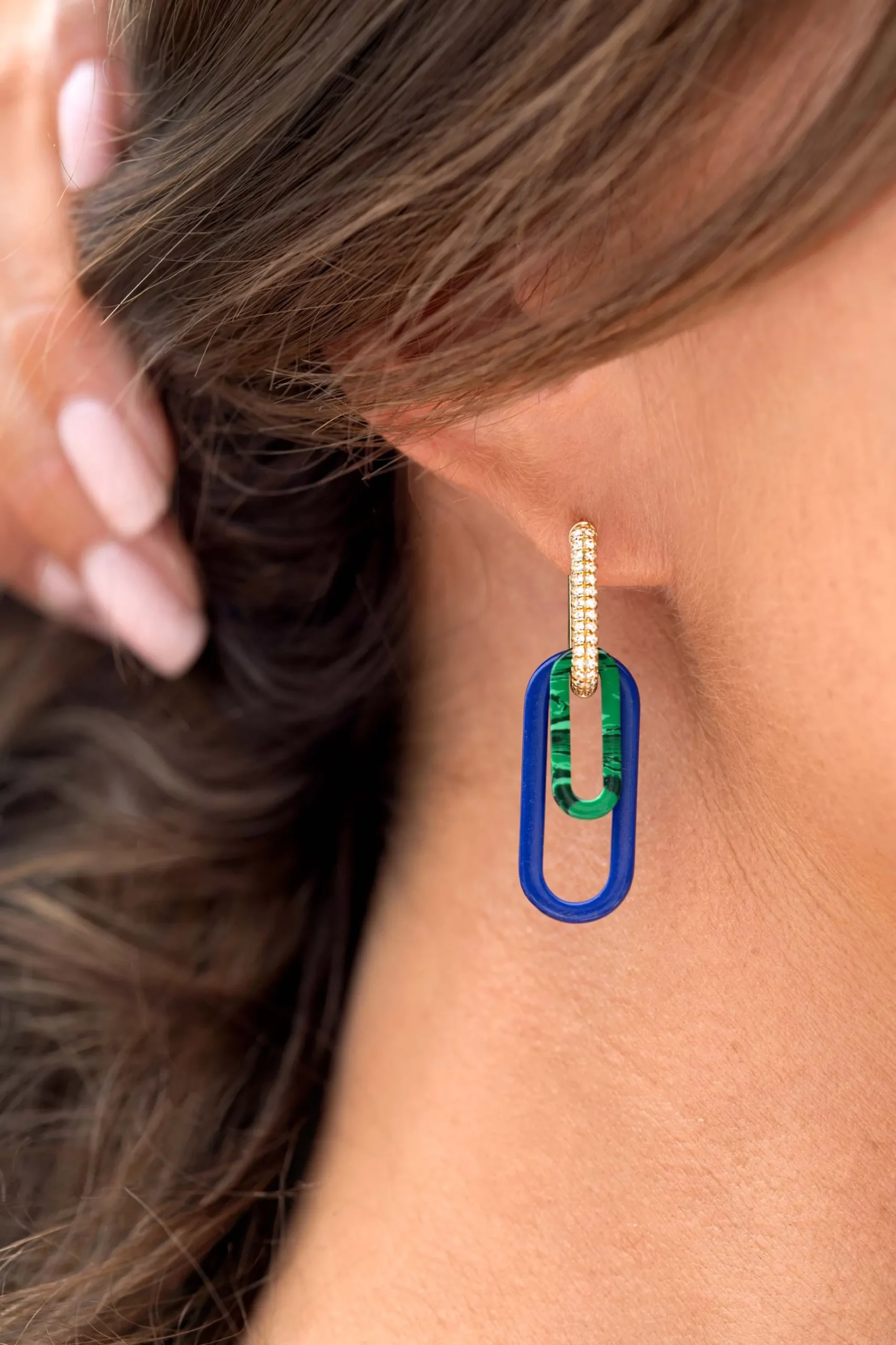 Zinzi 19mm ovale oorbedels in trendy malachiet groen ZICH2455G (zonder oorringen)