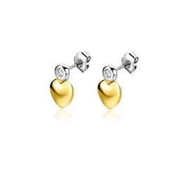 Best Zinzi 8mm zilveren bicolor oorknoppen met een glanzend goudkleurig hart en witte zirconia ZIO2436