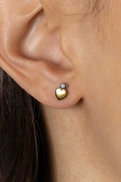 Best Zinzi 8mm zilveren bicolor oorknoppen met een glanzend goudkleurig hart en witte zirconia ZIO2436