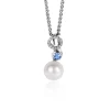 Clearance Zinzi 20mm zilveren hanger met witte parel, ronde lichtblauwe kleursteen en open rondje bezet met witte zirconia's ZIH2442 (zonder collier)