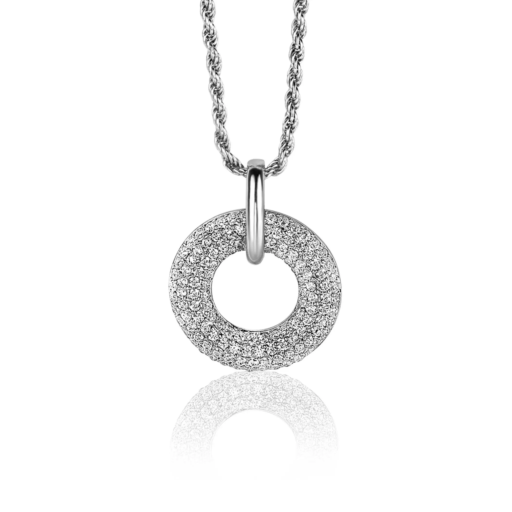 Zinzi 20mm zilveren hanger open ronde vorm, bezet met witte zirconia's ZIH2446 (zonder collier)