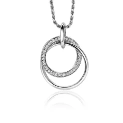 Best Zinzi 26mm zilveren hanger, waarbij twee grote ronde ringen met elkaar verweven zijn. Bezet met witte zirconia's ZIH2431 (zonder collier)