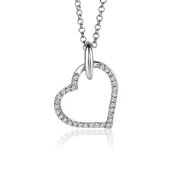Hot Zinzi 25mm zilveren hanger met luxe hart, bezet met witte zirconia's ZIH2447 (zonder collier)