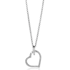 Hot Zinzi 25mm zilveren hanger met luxe hart, bezet met witte zirconia's ZIH2447 (zonder collier)