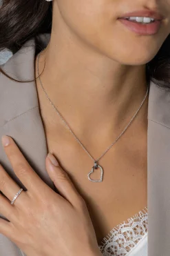 Hot Zinzi 25mm zilveren hanger met luxe hart, bezet met witte zirconia's ZIH2447 (zonder collier)