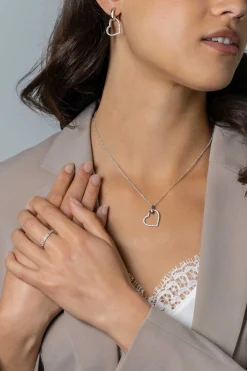 Hot Zinzi 25mm zilveren hanger met luxe hart, bezet met witte zirconia's ZIH2447 (zonder collier)