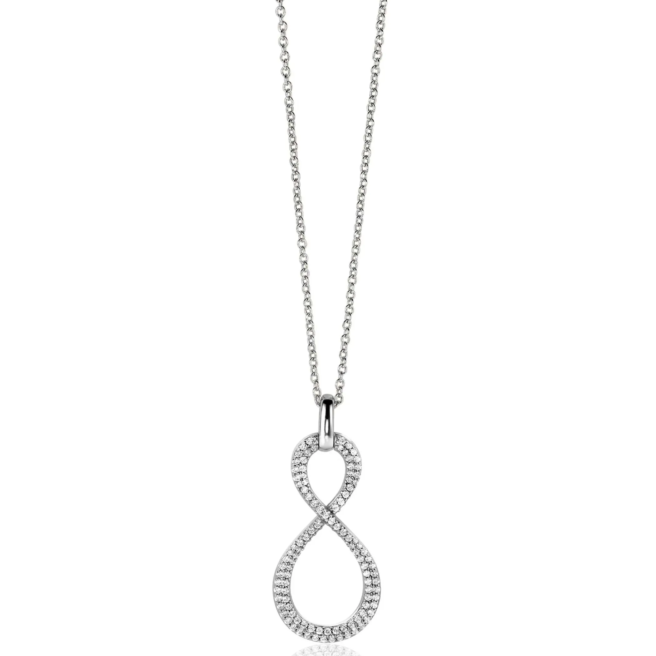 Discount Zinzi 35mm zilveren hanger Infinity bezet met witte zirconia's ZIH2570 (zonder collier)
