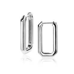 New Zinzi 23mm zilveren luxe oorringen 23x3mm achthoekig met klapsluiting ZIO2494