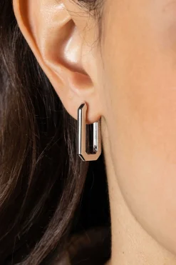 New Zinzi 23mm zilveren luxe oorringen 23x3mm achthoekig met klapsluiting ZIO2494